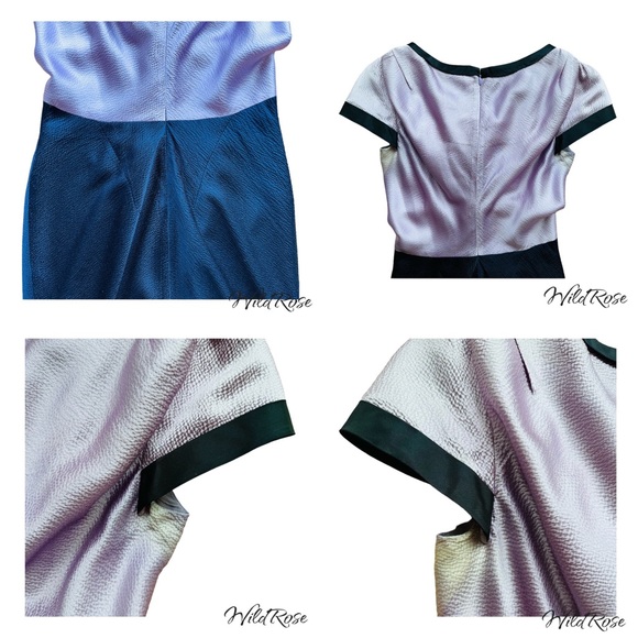 ZAC POSEN MARILYN DRESS - Lilac & Navy Blue Collared Fringe Silk Dress SZ 2 - Picture 16 of 17